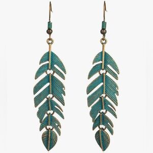 Teal Leaf Dangle Earrings Bohemian Beauties